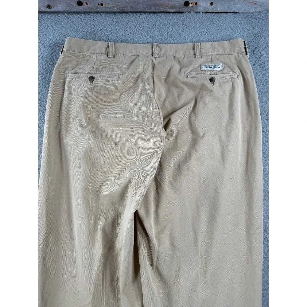 Polo Ralph Lauren Andrew Pant Mens 36x30 Khaki Pleated Cuffed Chino Pants Cotton
